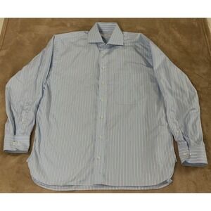 Ben Silver Charleston Fine Shirtings Shirt Men M Blue Stripes Long Sleeve EUC